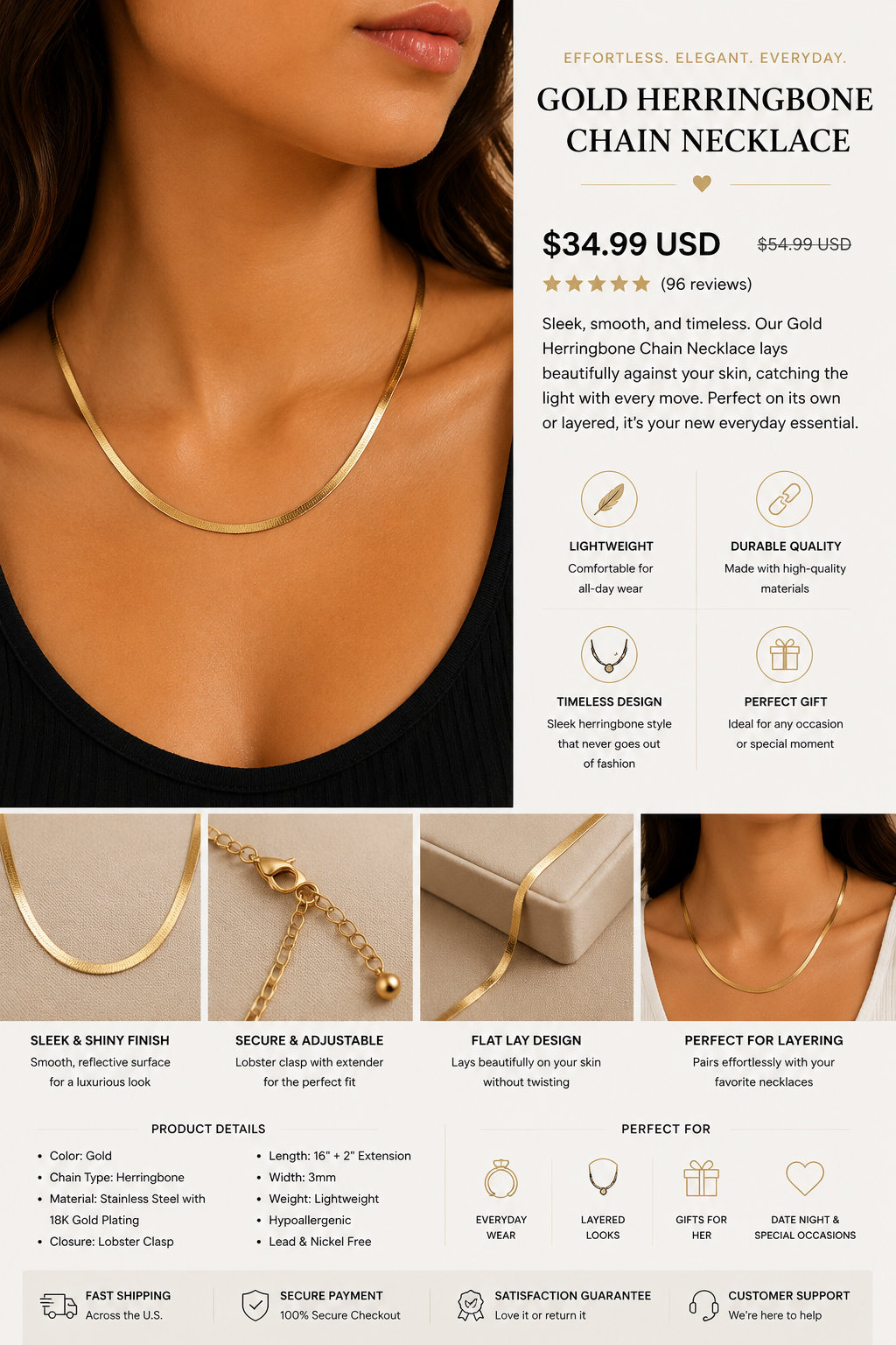 Luxe Gold Herringbone Necklace