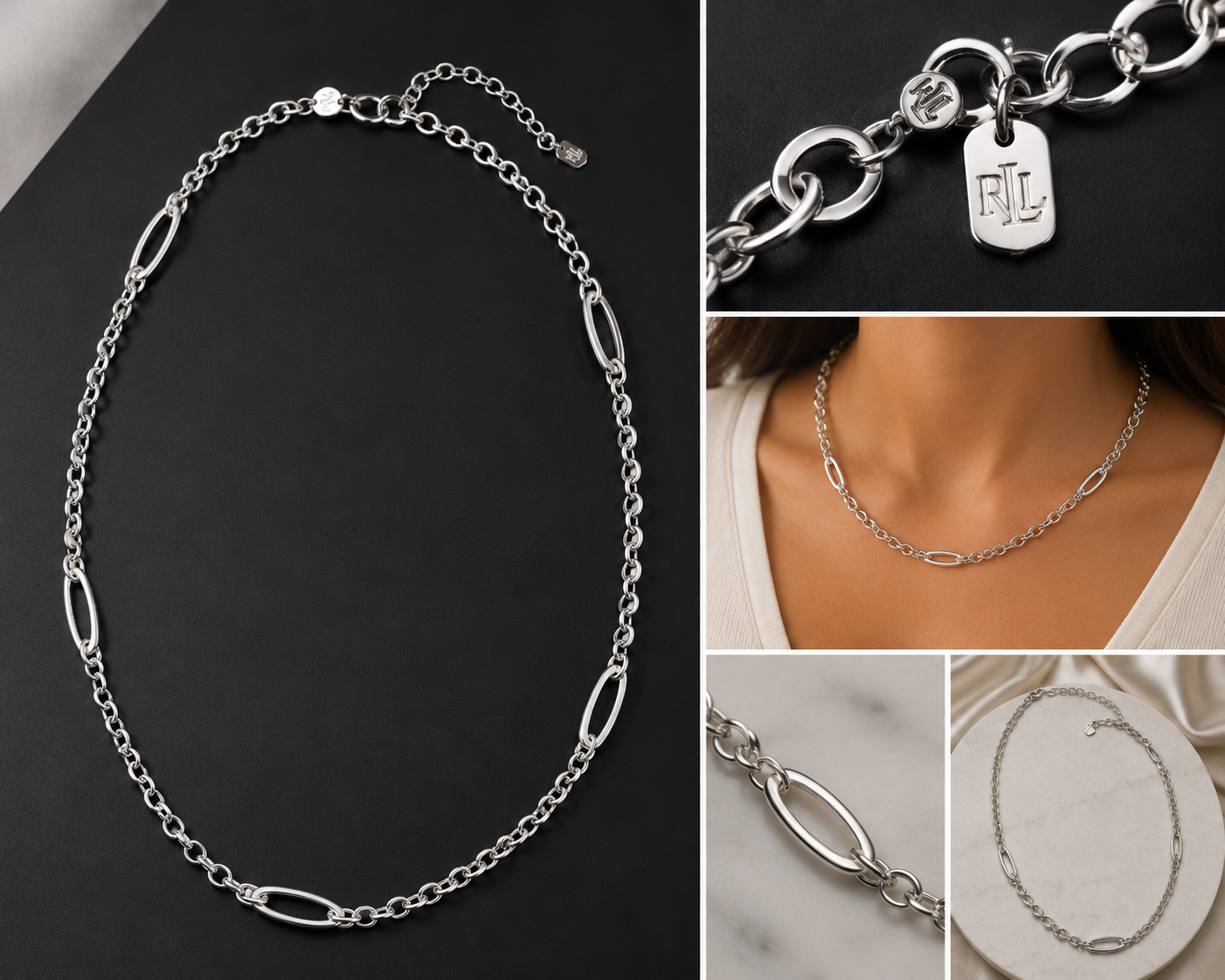 Modern Silver Link Statement Necklace