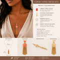 Coral Tassel Statement Necklace – Gold Tone Boho Pendant Necklace