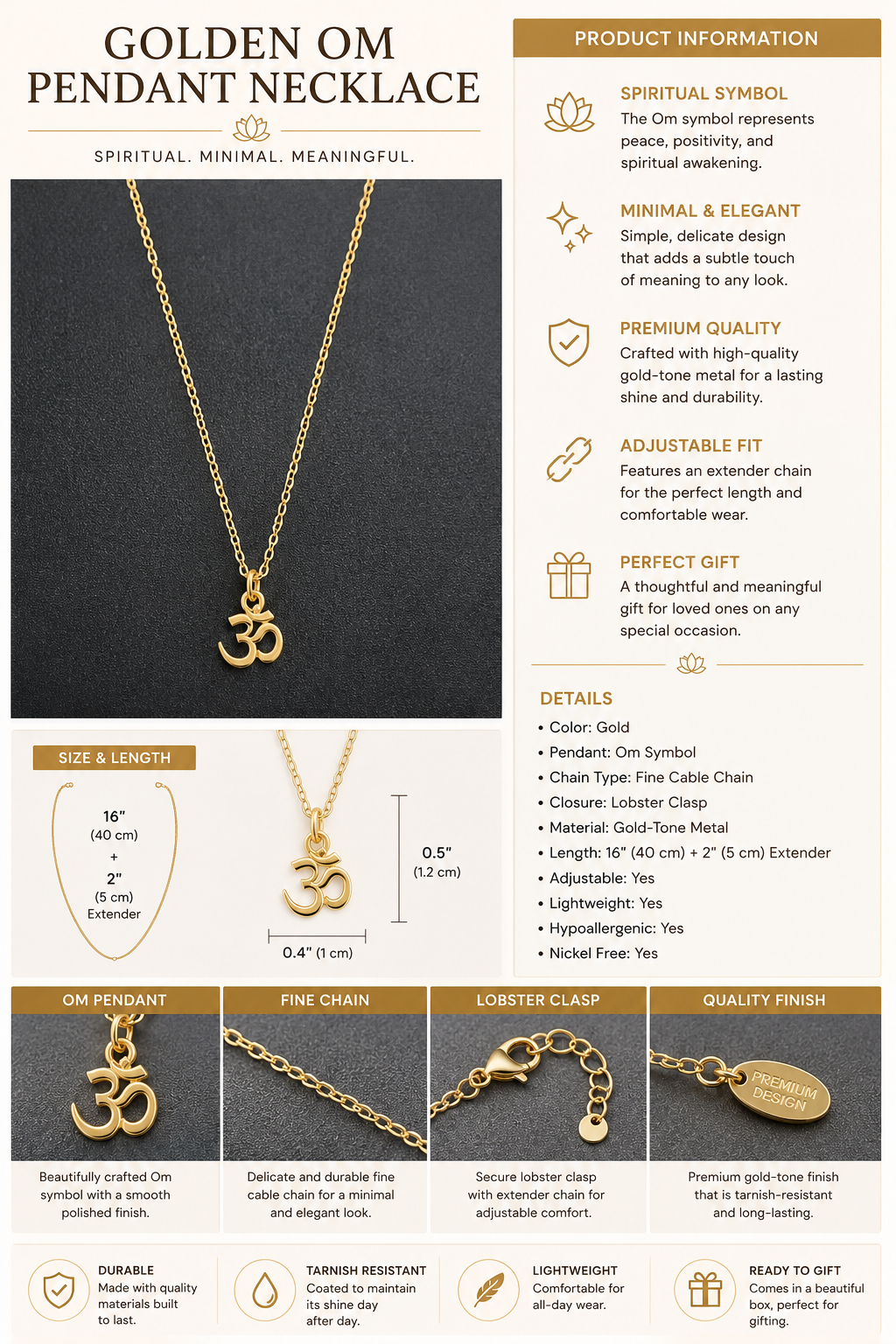 Golden Om Spiritual Pendant Necklace