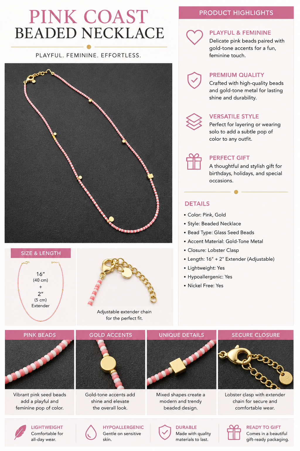 Pink Coast Beaded Necklace