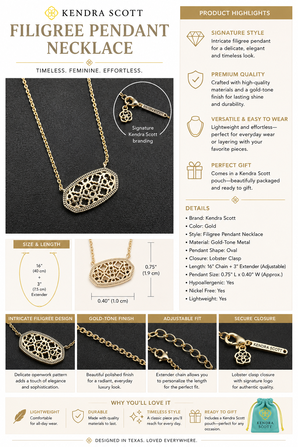 Kendra Scott Filigree Pendant Necklace