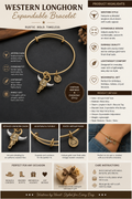 Western Longhorn Charm Expandable Bracelet – Antique Gold Tone