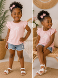 Blush Pink Palm Tree Flutter Sleeve Top for Toddler Girls