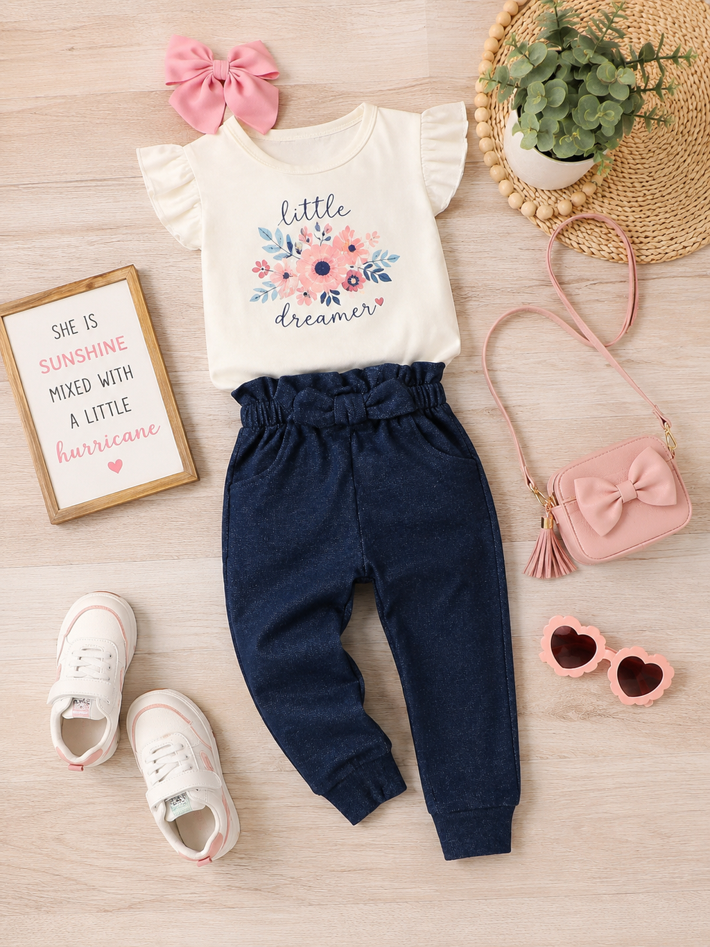 Dark Wash Paperbag Waist Joggers for Toddler Girls
