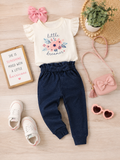 Dark Wash Paperbag Waist Joggers for Toddler Girls