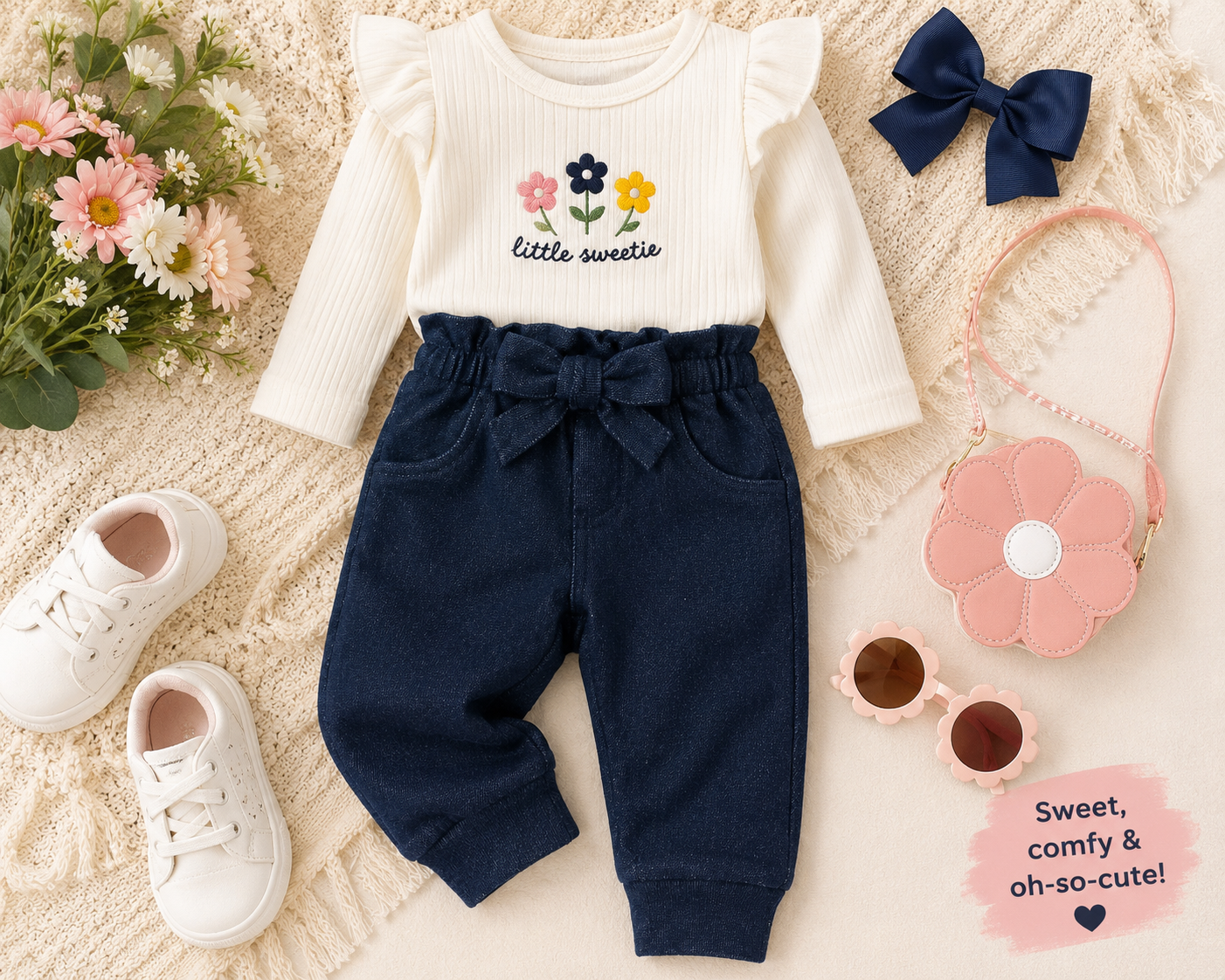 Dark Wash Paperbag Waist Joggers for Toddler Girls