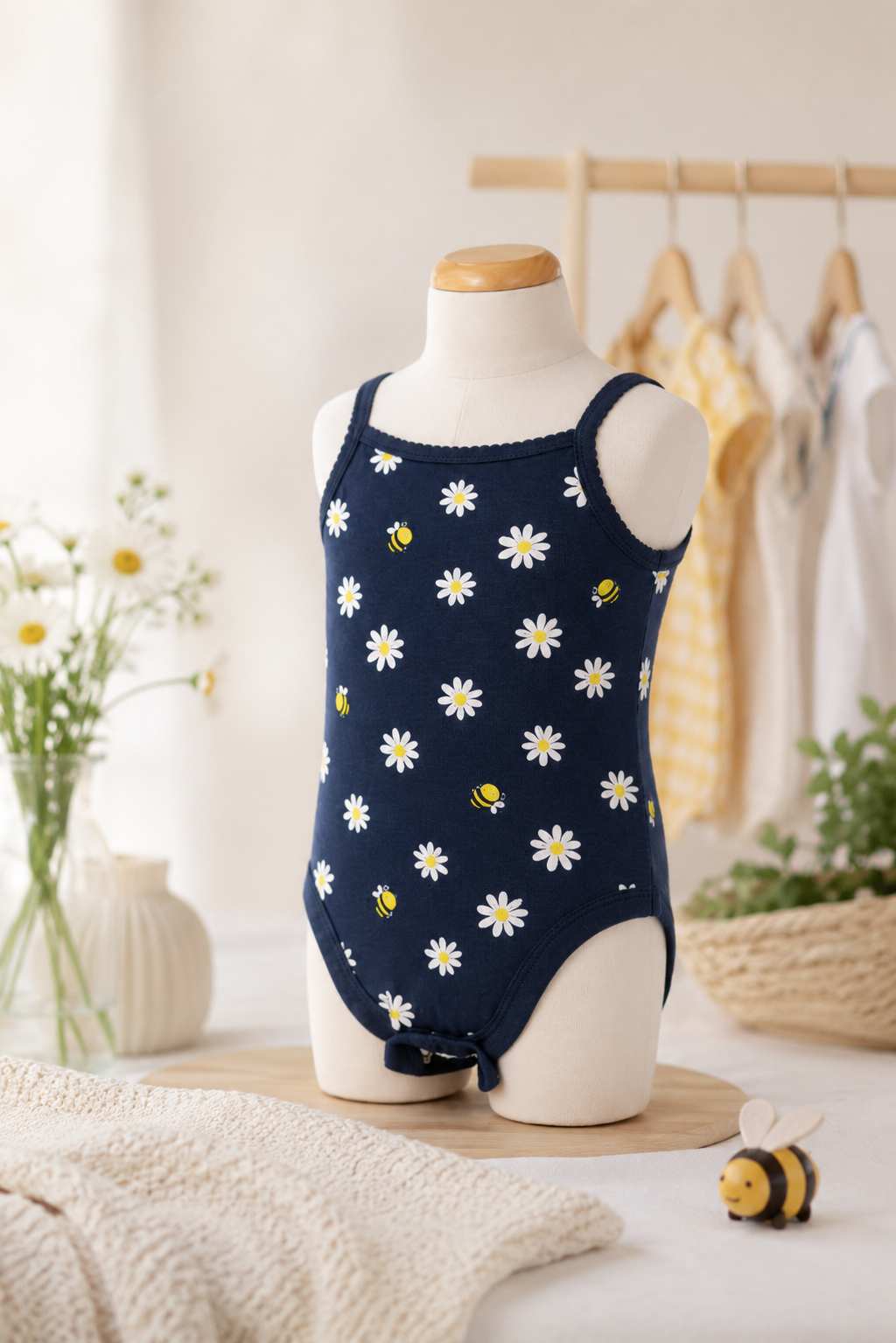 Toddler Girls Blue Bee Onesie