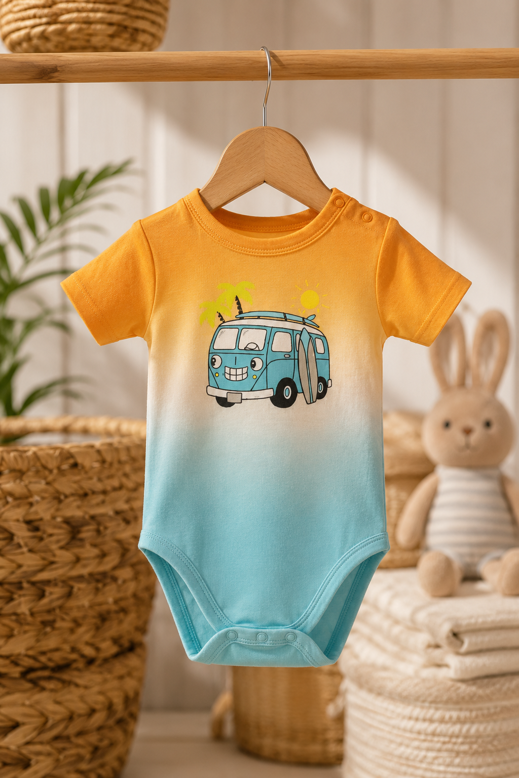 Toddler Boys Orange White An Blue Bus Onesie