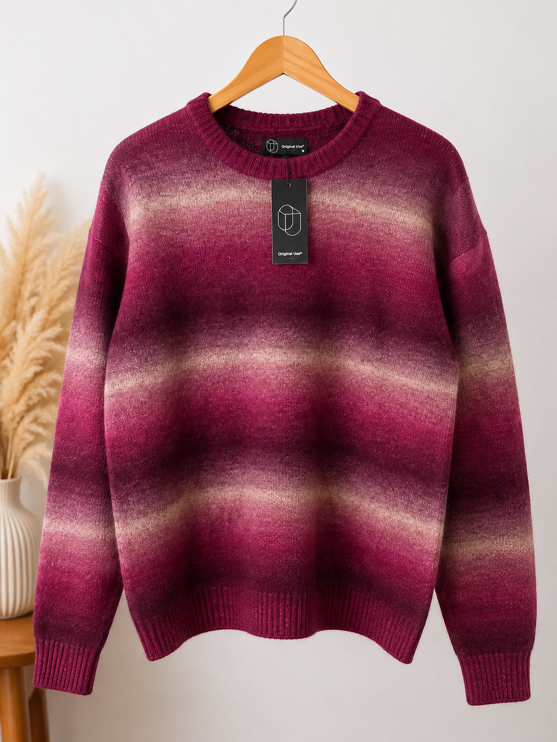 Original Use Ombre Knit Sweater – Berry Multi Stripe Crewneck Pullover