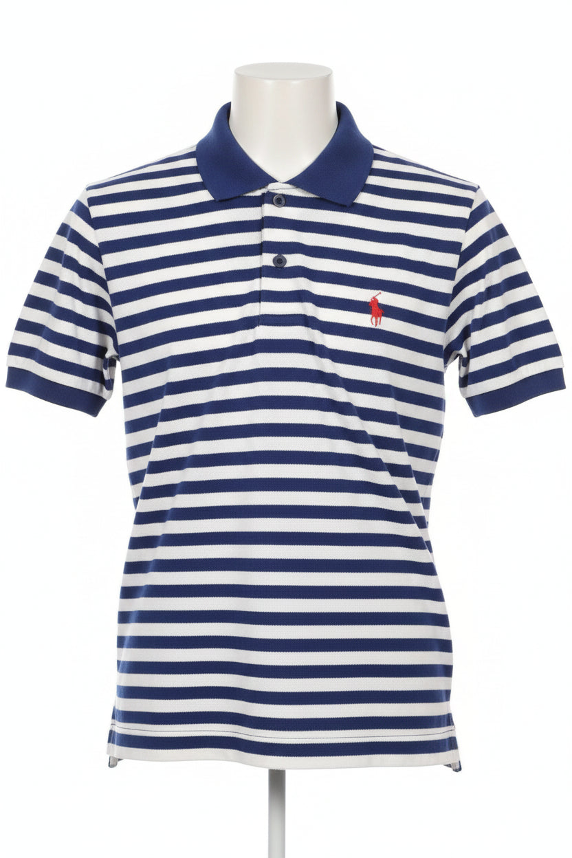 Men's Blue An White Stripe Polo (Red Emblem)