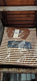 Men's Brown An White Stripe Polo Long Sleeve Shirt (Black Emblem)