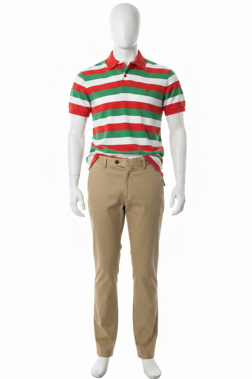 Men's Red Green An White Polo Shirt