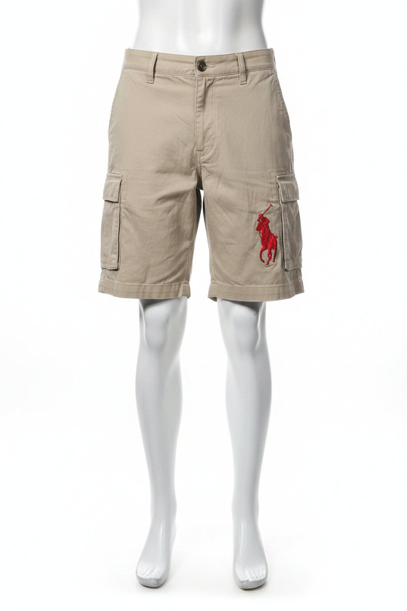 Men's Tan Polo Shorts (Red Emblem)