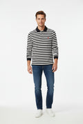 Men's Black An White Long Sleeve Polo Shirt