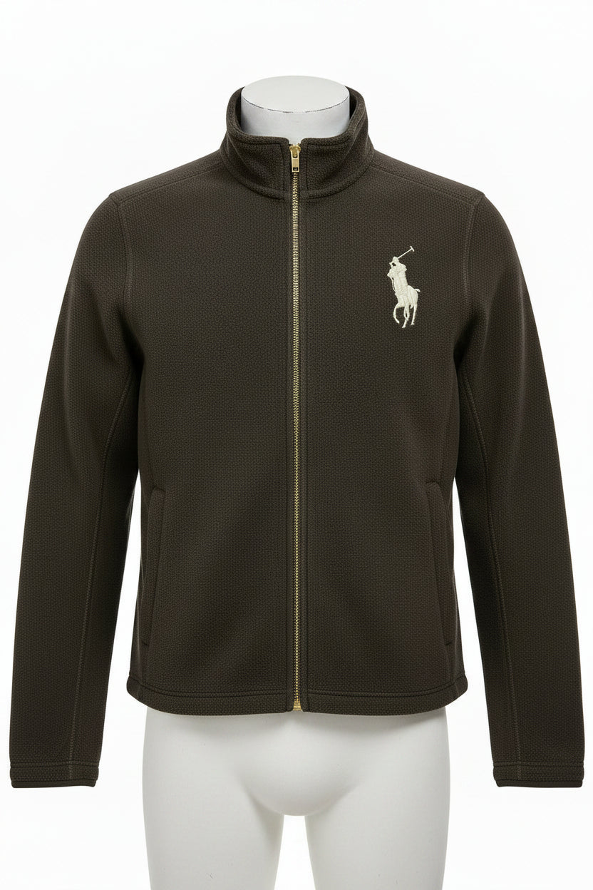 Men's Black Polo Fleece Jacket (White Emblem)
