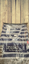 Men's Blue An Grey Stripe Polo Shirt ( Red Emblem)