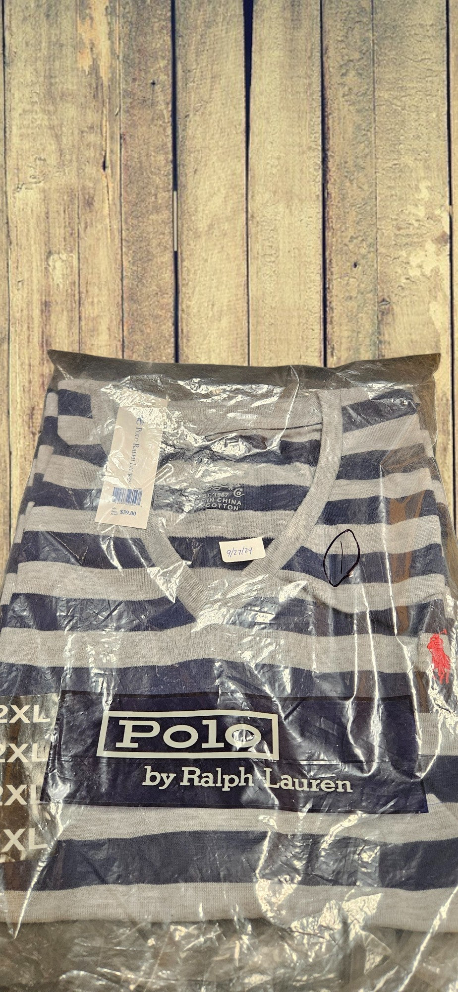 Men's Blue An Grey Stripe Polo Shirt ( Red Emblem)