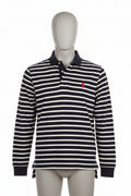 Men's White An Blue Stripe Long Sleeve Polo Shirt