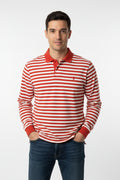 Men's Red An White Little Stripes Polo Long Sleeve Shirt