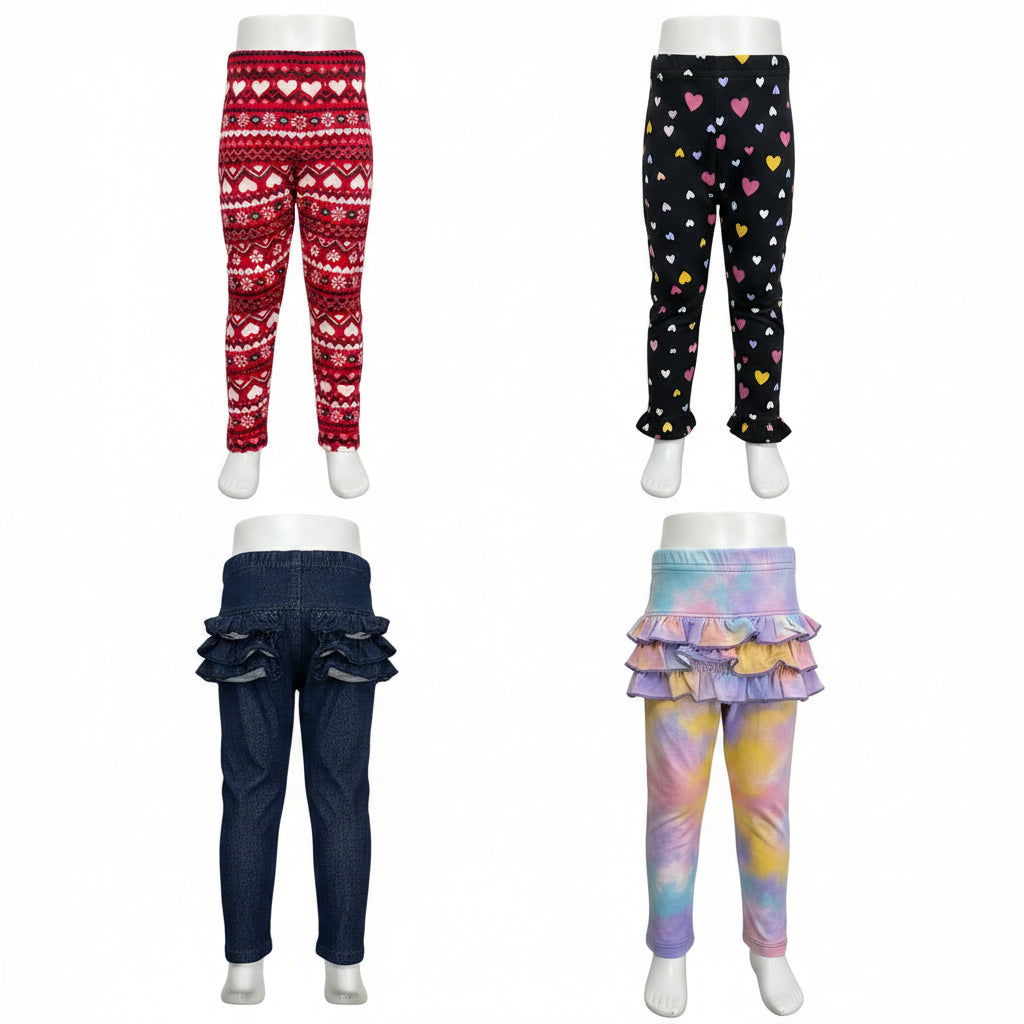 Girls Red Heart Print Leggings