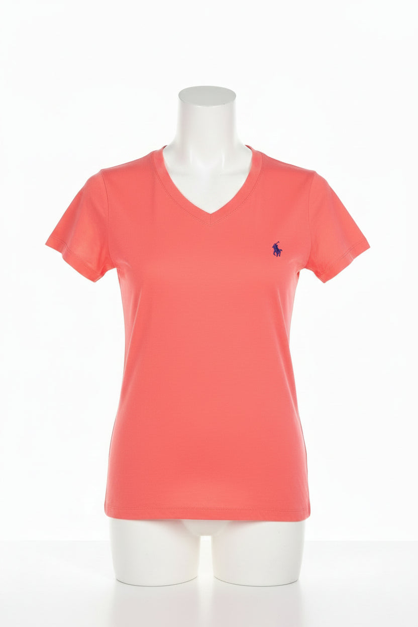 Ladies Dark Pink Polo Shirt (Blue Emblem)