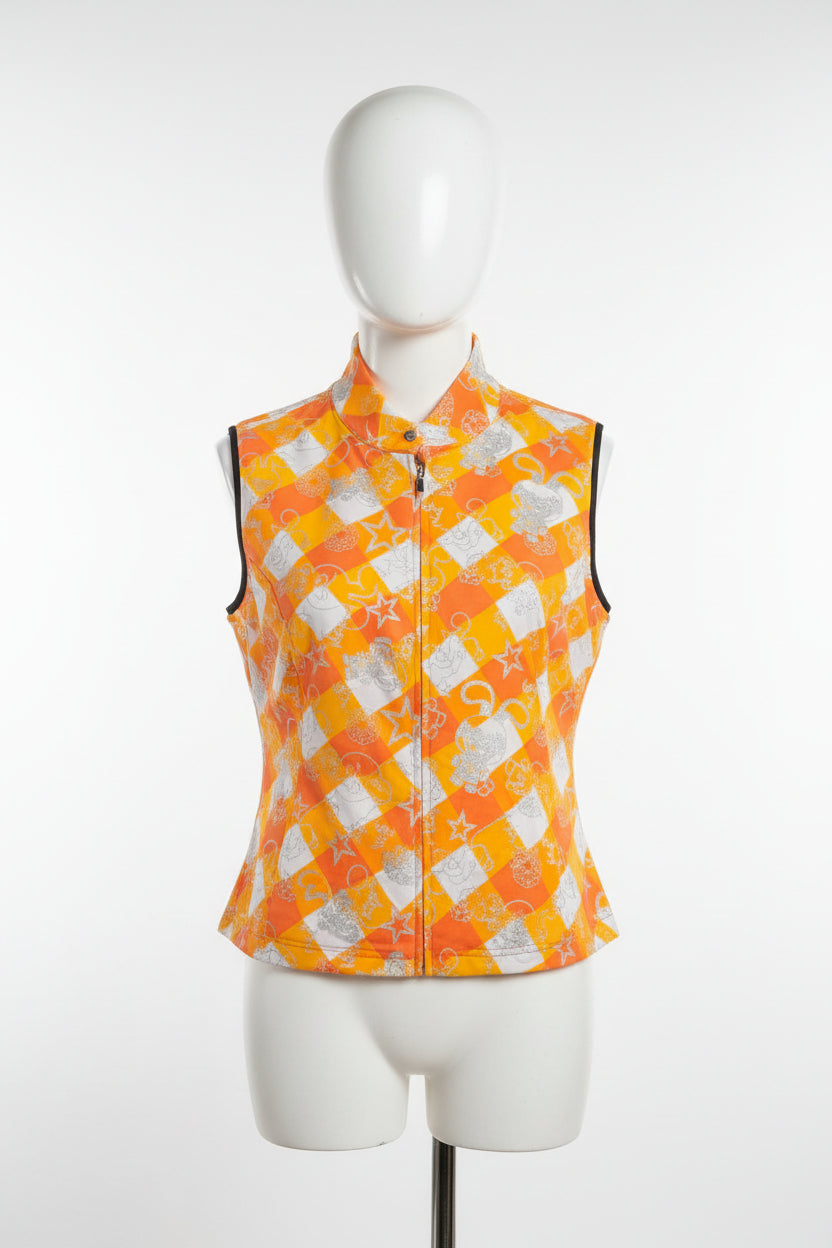 Ladies Sleeveless Jacket Orange An White
