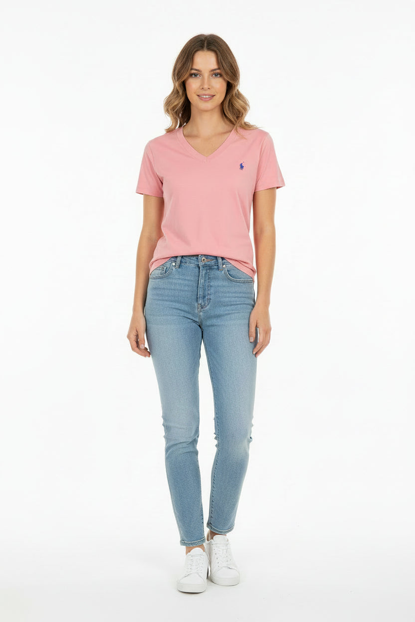 Ladies Pink Polo Shirt (Blue Emblem)