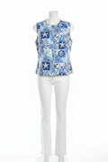 Ladies Sleeveless Jacket Blue An White