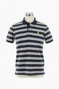 Men's Blue An Grey Stripes Polo Shirt (Yellow Emblem)