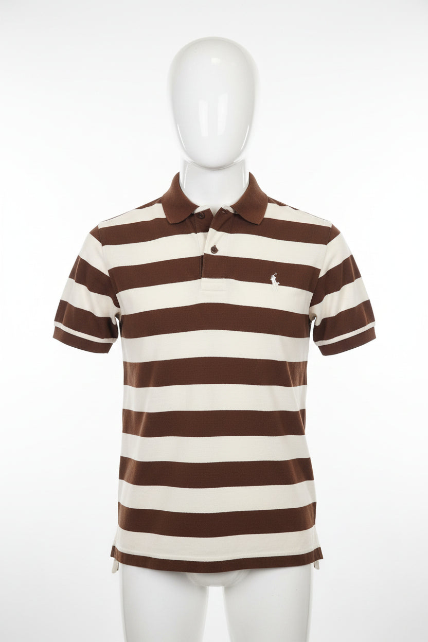 Men's Brown An White Stripes Polo Shirt