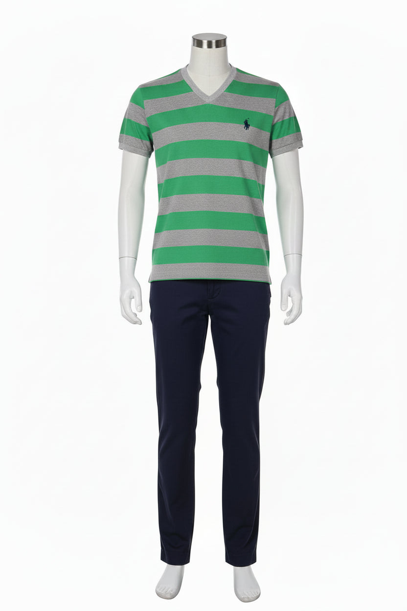 Men's Green An Grey Stripe Polo Shirt (Black Emblem)
