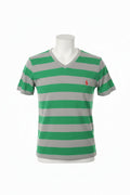Men's Green An Grey Stripe Polo Shirt (Red Emblem)